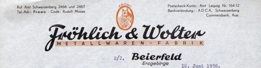 Logo van Frowo, Fröhlich en Wolter, stormlampen